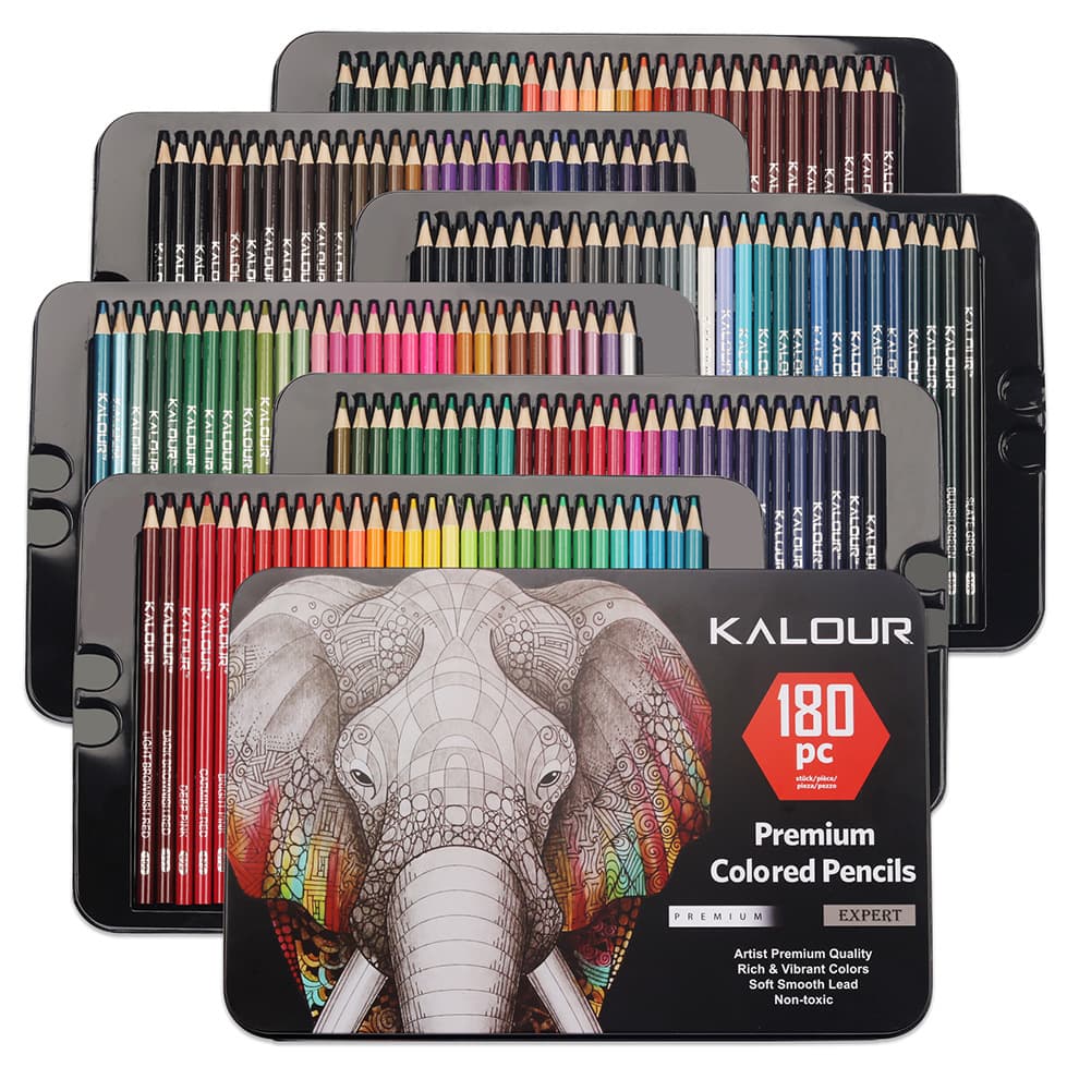 Conjunto de Lápis de Cor KALOUR com 180 Cores em Lata - Materiais de Arte, Lápis de Cor à Base de Óleo Pintados à Mão
